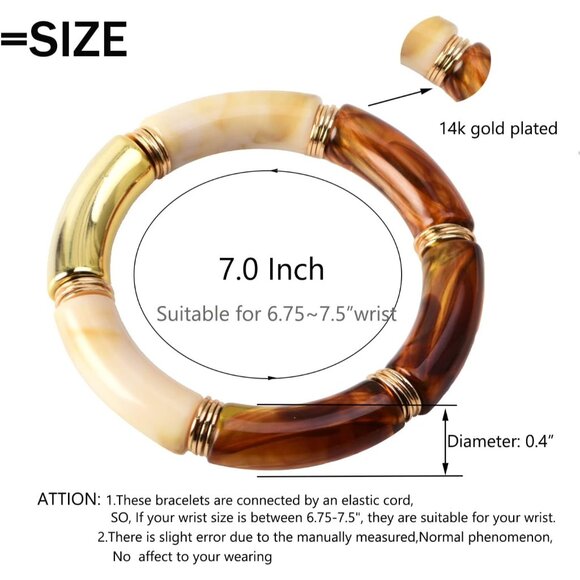 Simple Beaded Gold Plated Bangles Bracelet Chunky Bamboo Tube Curved Stacking Cl - Picture 2 of 9